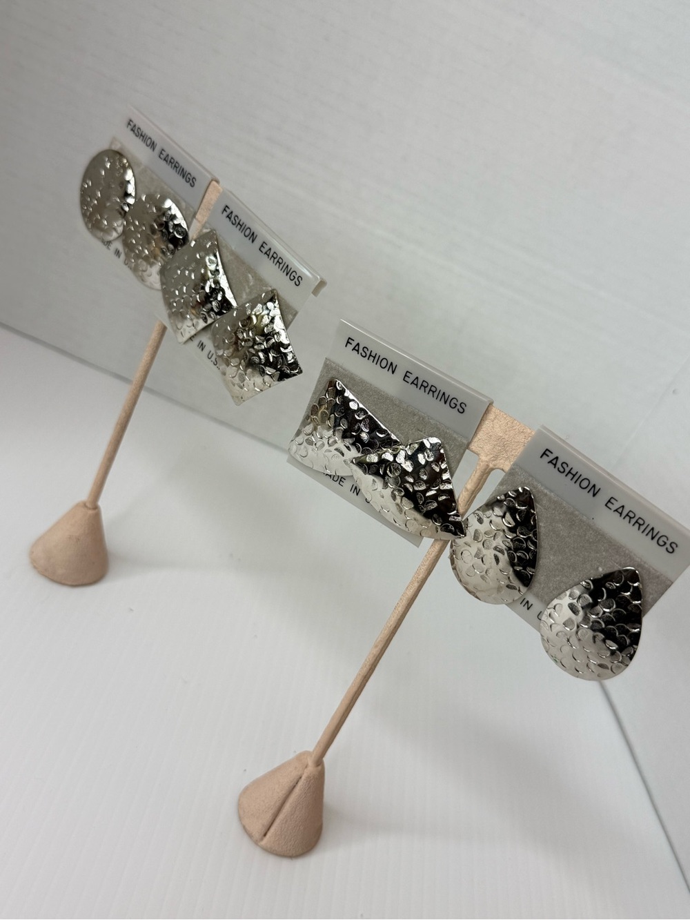 DeadStock vintage Fashion Hammered Silver Statement Earrings - Set of 4